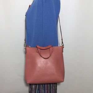 Madewell Pink Mauve Color Leather Top Zip Small Transport Purse Crossbody Bag